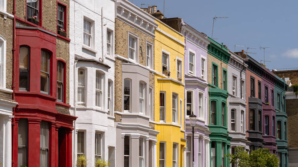 Maisons colorées à Lancaster Road dans le quartier de Notting Hill 