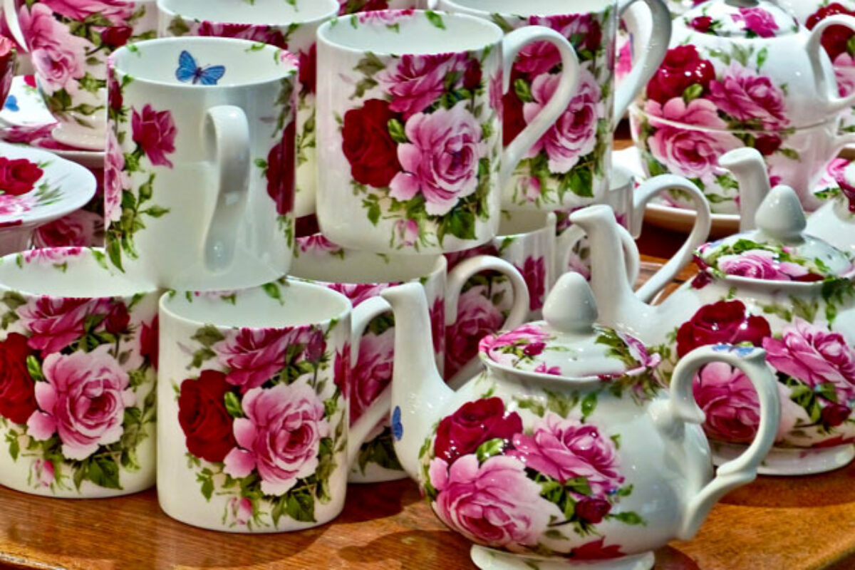 Pink Dots et taches tasses Set 6 Rose & Blanc Porcelaine tasses décorées dans le Royaume-Uni 